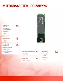 Micron Dysk SSD 7450 PRO 480GB NVMe M.2 22x80 Single Pack