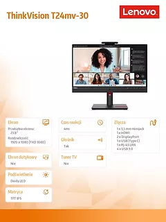 Lenovo Monitor 23.8 cala ThinkVision T24mv-30 FHD 63D7UAT3EU