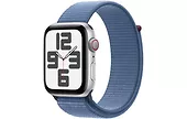Apple Watch SE GPS + Cellular, 44mm Koperta z aluminium w kolorze srebrnym z opaską sportową w kolorze zimowego błękitu