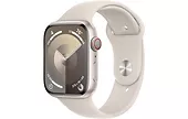 Apple Watch Series 9 GPS + Cellular, 45mm Koperta z aluminium w kolorze księżycowej poświaty z paskiem sportowym w kolorze księżycowej poświaty - S/M