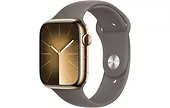 Apple Watch Series 9 GPS + Cellular, 45mm Koperta ze stali nierdzewnej w kolorze złotym z paskiem sportowym w kolorze popielatego brązu - S/M