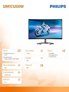 Philips Monitor 32M1C5200W VA Curved 31.5 cala 240Hz HDMI