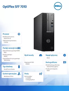 Dell Komputer Optiplex SFF Core i5-13500/8GB/256GB SSD/Integrated/No Wifi/Kb/Mouse/W11Pro