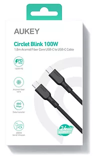 AUKEY CB-KCC102 kevlarowy kabel USB C - USB C | 1.8m | 5A | 100W PD | 20V