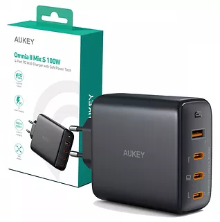 AUKEY PA-B7S Omnia II GaN ładowarka sieciowa 4xUSB (3xUSB C+1xUSBA) 100W PD3.0 PPS QC4.0+ FCP