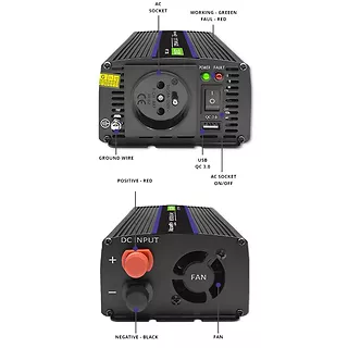 Qoltec Przetwornica napięcia Monolith 1200 MS Wave | 12V na 230V |      600/1200W | USB