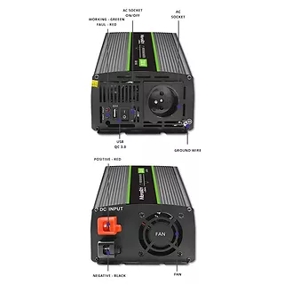 Qoltec Przetwornica napięcia Monolith 2000 MS Wave | 12V na 230V |      1000/2000W | USB