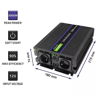 Qoltec Przetwornica napięcia Monolith 3000 MS Wave | 12V na 230V |      1500/3000W | USB