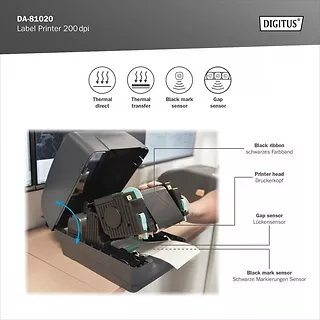 Digitus Biurkowa drukarka etykiet, termiczna, 200dpi, USB 2.0, RS-232, Ethernet