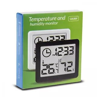 GreenBlue Termometr/higrometr z funkcją zegara GB384B Czarny