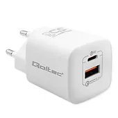 Qoltec Ładowarka sieciowa 35W GaN ULTRA | 5-20V | 2.25-3A | 1 x USB typ C PD | 1 x USB | Biała