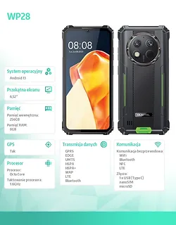 OUKITEL Smartfon WP28 8/256GB 10600 mAh DualSIM zielony