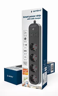 Gembird Inteligentna listwa Tuya 4xDE 2xUSB-A 1xUSB-C Czarna