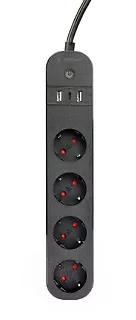 Gembird Inteligentna listwa Tuya 4xDE 2xUSB-A 1xUSB-C Czarna