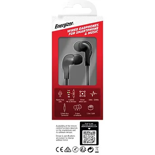 Energizer Słuchawki przewodowe jack 3,5 mm czarne