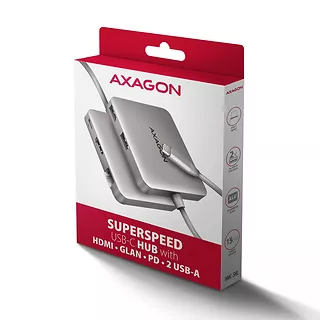 AXAGON HMC-5HL Wieloportowy hub 2x USB-A, 4K HDMI, GLAN, USB 3.2 Gen 1, PD 100W, 15cm USB-C kabel