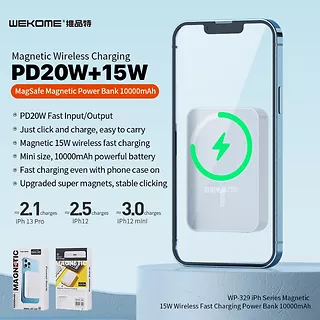 WEKOME Powerbank indukcyjny 10000 mAh Fast Charging PD 20W MagSafe Biały