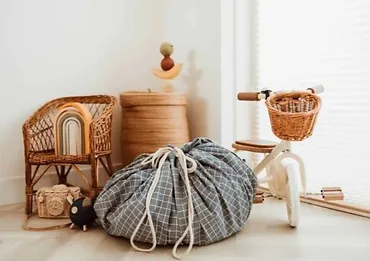 Play&GO Worek na zabawki Organic -  Grid, niebieski