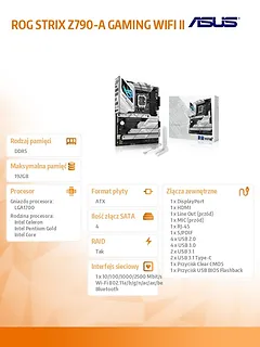 Asus Płyta gł&oacute;wna ROG STRIX Z790-A GAMING WIFI II 4DDR5 HDMI ATX