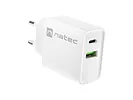 Natec Ładowarka sieciowa Ribera 1x USB-A + 1x USB-C 20W Biała