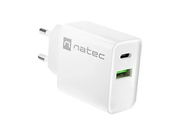 Natec Ładowarka sieciowa Ribera 1x USB-A + 1x USB-C 20W Biała