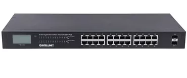 Intellinet Switch Gigabit 24x RJ45 PoE+, 2x SFP, wyświetlacz LCD