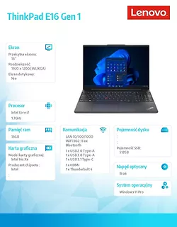 Lenovo Notebook ThinkPad E16 G1 21JN005XPB W11Pro i7-1355U/16GB/512GB/INT/16.0 WUXGA/3YRS OnSite + 1YR Premier Support