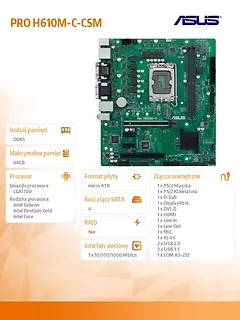 Asus Płyta główna PRIME H610M-C-CSM s1700 2DDR5 DP/HDMI mATX