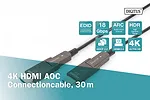 Digitus Kabel hybrydowy AOC HDMI 2.0 Premium High Speed Ethernet 4K60Hz UHD HDMI D/A HDMI D/A M/M z odłączanym wtykiem, 30m, Czarny