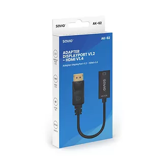 Savio Adapter DisplayPort (M) v1.2 - HDMI (F) v1.4, 4K, AK-62