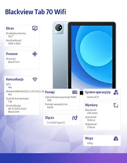Blackview Tablet TAB 70 WiFi 3/64GB 6580 mAh 10,1 cala niebieski