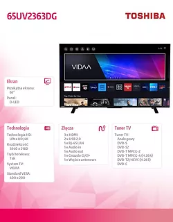 Toshiba Telewizor LED 65 cali 65UV2363DG