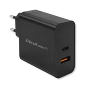 Qoltec Ładowarka Super Quick PD | 1xUSB-C | 1xUSB | 65W | 5-20V |       1.5-3.25A | Czarna