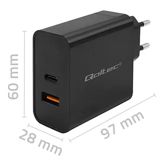 Qoltec Ładowarka Super Quick PD | 1xUSB-C | 1xUSB | 65W | 5-20V |       1.5-3.25A | Czarna