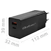 Qoltec Ładowarka GaN Power Pro | 1xUSB-C | 1xUSB | 100W | 5-20V | 1.5-5A| PD | Czarna