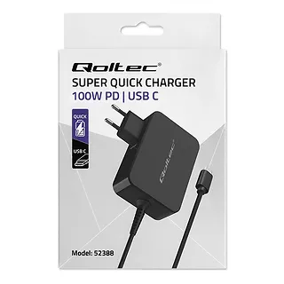 Qoltec Ładowarka GaN Power Pro | 1xUSB-C | 100W | 5-20V | 3-5A | Czarna