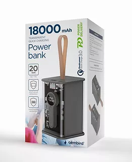 PowerBank Gembird Transparentny 18000mAh QC3.0 Czarny