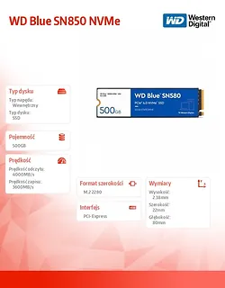 Western Digital Dysk SSD WD Blue 500GB SN850 NVMe M.2 PCIe Gen4 2280