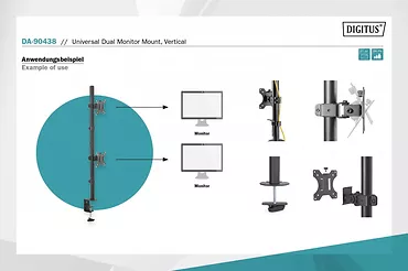 Digitus Uchwyt biurkowy pionowy 2xLCD max. 32 cale 8kg, zaciskowy, czarny