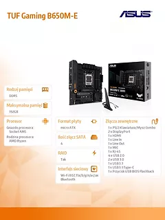 Asus Płyta główna TUF Gaming B650M-E WIFI AM5 4DDR5 HDMI mATX