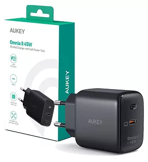 AUKEY Ładowarka sieciowa PA-B2T Black Omnia II GaN 1xUSB-C 45W Power Delivery 3.0