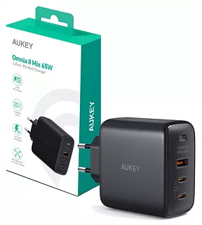 AUKEY Ładowarka sieciowa PA-B6T Black Omnia II GaN 3xUSB (2xUSB C+ 1xUSB A) 65W QC PD