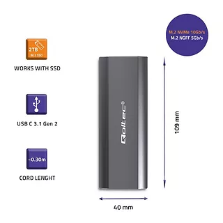 Qoltec Obudowa | kieszeń NV2271 na dysk M.2 SSD | SATA | NVMe | USB-C | 2TB