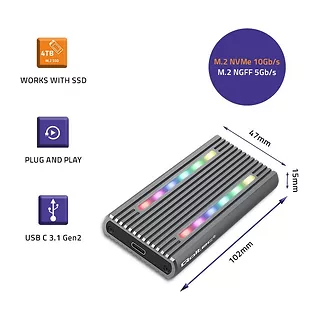 Qoltec Obudowa | kieszeń na dysk M.2 SSD | SATA | NVMe | RGB LED | USB-C| 4TB