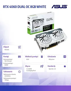 Asus Karta graficzna GeForce RTX 4060 DUAL OC 8GB WHITE GDDR6 128bit 3DP