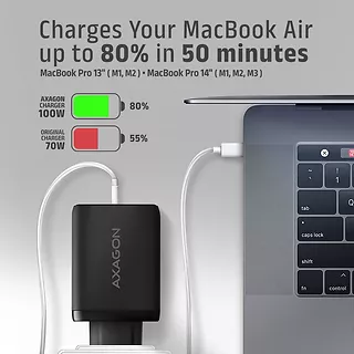 AXAGON ACU-DPQ100 Ładowarka sieciowa, GaN 100W, 3x port (USB-A + dual USB-C) PD3.0/QC4+/PPS/Apple, czarna