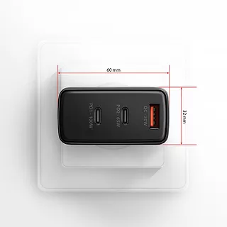 AXAGON ACU-DPQ100 Ładowarka sieciowa, GaN 100W, 3x port (USB-A + dual USB-C) PD3.0/QC4+/PPS/Apple, czarna