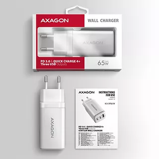 AXAGON ACU-DPQ65W Ładowarka sieciowa GaN 65W, 3x port (USB-A + dual USB-C) PD3.0/QC4+/PPS/Apple, biała