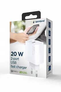 Gembird Ładowarka PowerDelivery USB-A USB-C 20W Biała