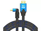 Kabel HDMI v2.1, kątowy, 3m SAVIO CL-148  miedź, oplot bawełniany, metalowe wtyczki